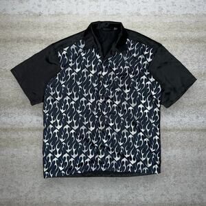 Vintage Y2K Skater Button Up Shirt Mens 3XL Black Blue White Flames Collared